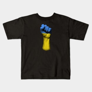 Flag of Ukraine on a Raised Clenched Fist Kids T-Shirt